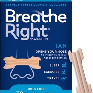 Breathe Right Original Nose Strips to Reduce Snoring and Relieve Nose Congestion, Tan, 30 Count (Packaging May Vary)