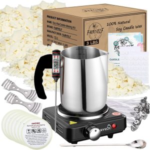 Soy Wax Candle Making Kit Supplies With Wax Melter, Natural Candle Wax for Candle Making - DIY Candles Making Supplies, Including 3lbs Soy Wax Flakes, Melting Pot, Electric Stove, Candle Wick