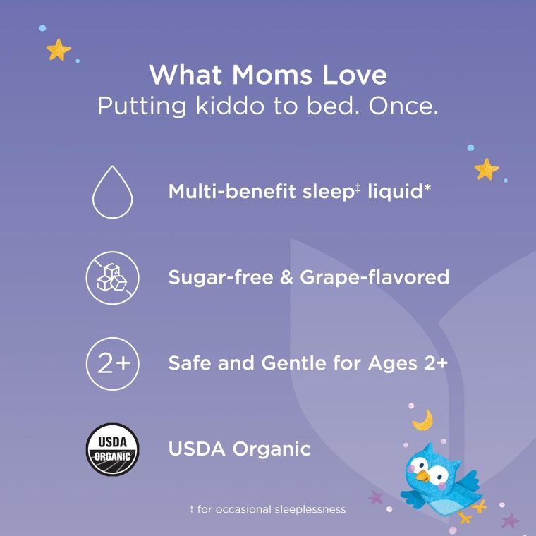 Hyland's Kids Melatonin-Free Organic Sleep Calm & Immunity Liquid, Sugar-Free with Magnesium, Vitamin D, Zinc & Elderberry, Promotes Sleep & Supports Immune Health, Ages 2+, Grape Flavor, 4 Fl. Oz. - Image 6