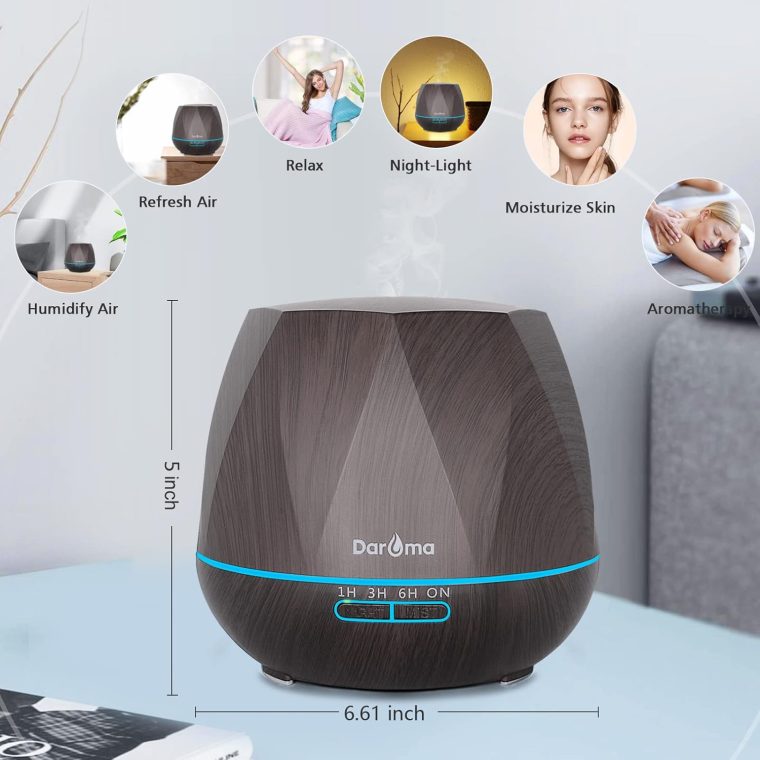550ml Essential Oil Diffuser, DAROMA Upgraded Remote Control 6 in 1 Aromatherapy Ultrasonic Cool Mist Humidifier, 7 Color Changing Mood Lights & Waterless Auto-Off for Home Office Gift, Dark Wood - Image 6