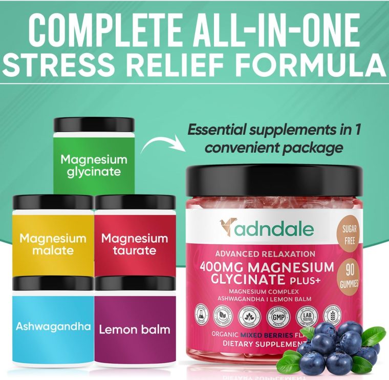 90 CT Magnesium Glycinate Gummies 400 mg/Serv with Ashwagandha, Magnesium Malate & Taurate, Sugar Free Chews for Adults & Kids Relaxation, Stress Relief, Night Rest, Muscle & Cardio Support - Image 5