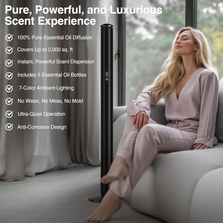 Waterless Scent Diffuser Starter Kit - 2000 Sq Ft Coverage, Luxury Hotel Scent Diffuser, Diffusers for Essential Oils Large Room, Included 5 Scent Oils, Remote Control, Black, 40In - Image 2