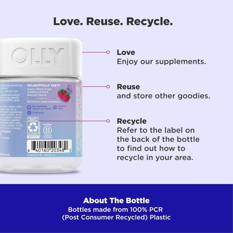 OLLY Relaxing Magnesium Gummies, Supports Muscle Relaxation*, Magnesium Citrate, Raspberry Lavender Flavor, 15 Day Supply - 60 Count - Image 4