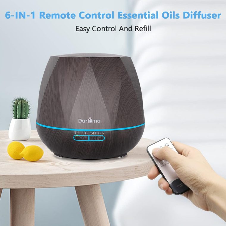 550ml Essential Oil Diffuser, DAROMA Upgraded Remote Control 6 in 1 Aromatherapy Ultrasonic Cool Mist Humidifier, 7 Color Changing Mood Lights & Waterless Auto-Off for Home Office Gift, Dark Wood - Image 2