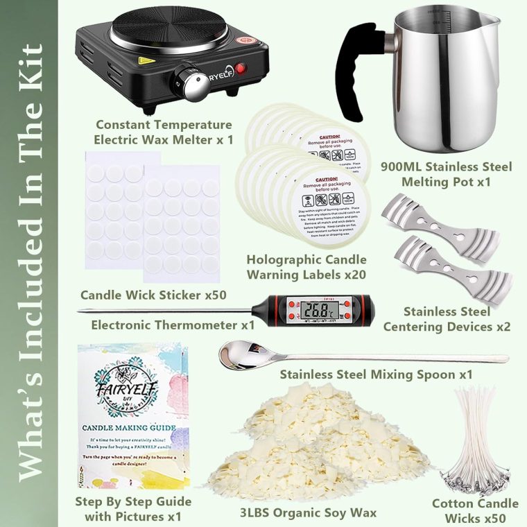 Soy Wax Candle Making Kit Supplies With Wax Melter, Natural Candle Wax for Candle Making - DIY Candles Making Supplies, Including 3lbs Soy Wax Flakes, Melting Pot, Electric Stove, Candle Wick - Image 2