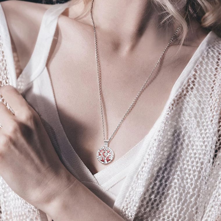 INFUSEU Sakura Tree Aromatherapy Necklace, Essential Oils Diffuser Locket Pendant with 7 PCS Lava Rock Stones and 24" Link Chain - Image 4
