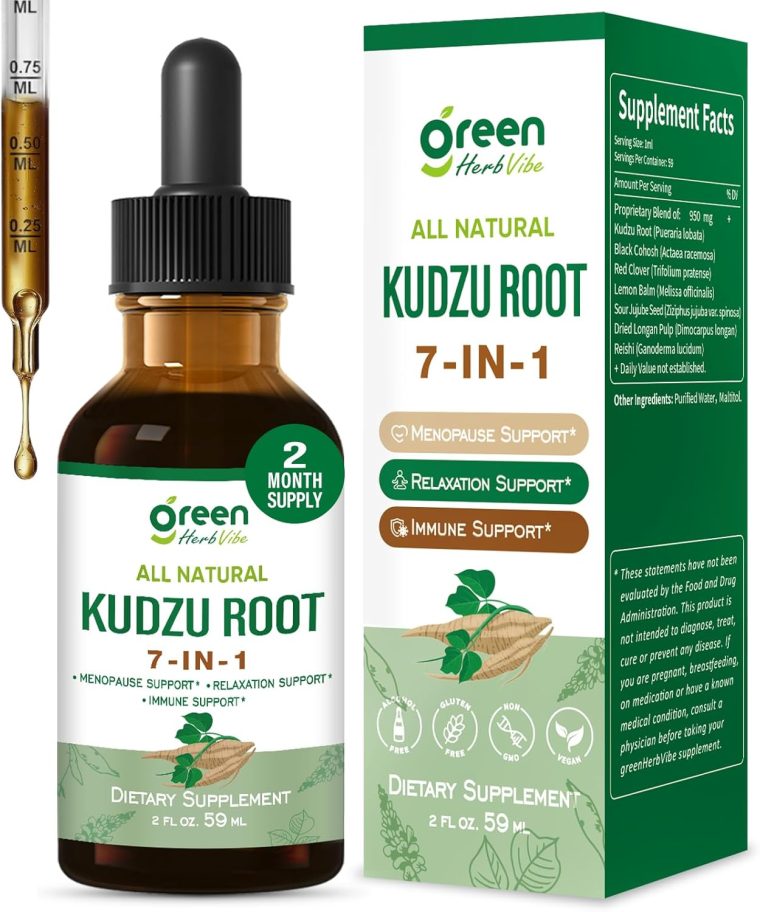 Kudzu Root Drops, Natural Supplement for Menopause Relief, Relaxation & Immune Support, Herbal Complex w/Black Cohosh Red Clover and More Extracts. 2 oz