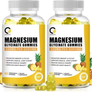 (2 Pack) Magnesium Glycinate Gummies 500mg, High-Absorption Magnesium Supplement with Calcium & Vitamins, Support Bone, Muscle, Night, Memory & Mood, Vegan, Non-GMO, 60 Counts, Pineapple Flavor