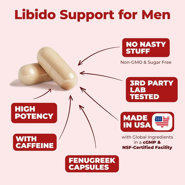 Testosterone Supplement for Men – Libido Support: Maca Root, Fenugreek, Tongkat Ali, Horny Goat Weed & Tribulus | Muscle Builder for Men | Energy, Drive & Strength | Workout Supplements – 30 Capsules - Image 4