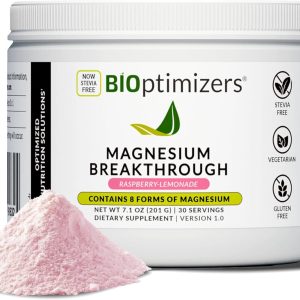 BIOptimizers Magnesium Breakthrough Drink - 8 Forms of Magnesium, Electrolytes, Sleep Health, Stress, Muscle Recovery, Heart Support | Glycinate, Citrate, Malate- Raspberry Lemon