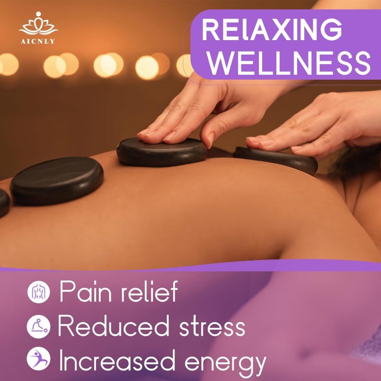 AICNLY 12 Pieces Hot Stone Massage Set-Professional Massage Tool for Spa, Cellulite Massage, Lymphatic Drainage, Relieve Tension and Muscle Pain, Basalt Rocks Premium Set - Image 4