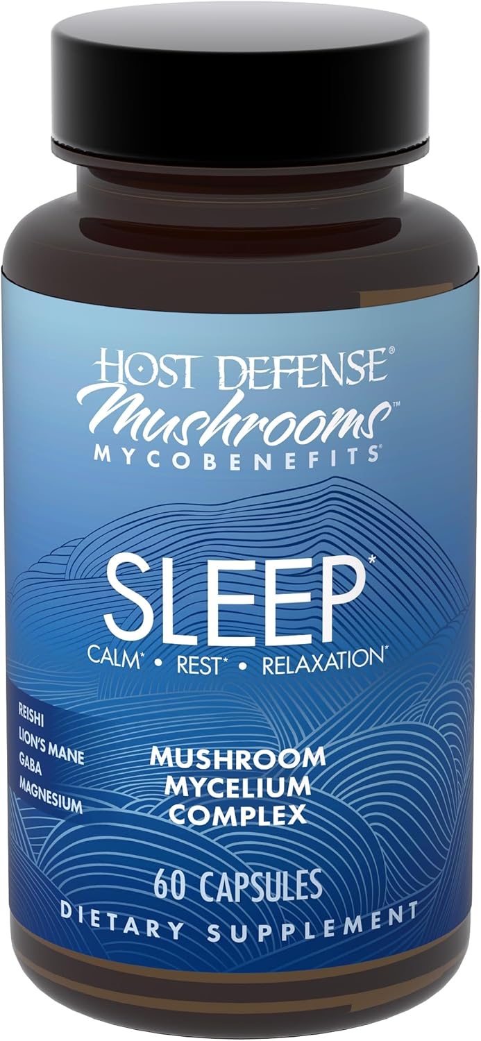 Host Defense MycoBenefits Sleep* Capsules - Rest Support for Healthy Sleep Quality - Calming Supplement with Magnesium, Lion's Mane & GABA - Aids Balanced Rest Cycles - 60 Capsules (30 Servings)