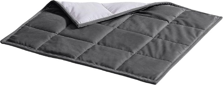Calming Acupressure Cooling Reversible Weighted Lap Blanket with Glass Beads, 5 Pounds, Charcoal