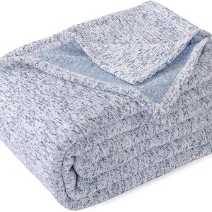 KAWAHOME Summer Sweatshirt Blanket King Size for Bed-Lightweight Breathable Blankets, Soft Thin Knit Jersey Blanket for Hot Sleepers, 108 X 90 Inches, Heather Blue