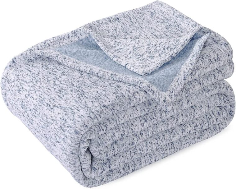 KAWAHOME Summer Sweatshirt Blanket King Size for Bed-Lightweight Breathable Blankets, Soft Thin Knit Jersey Blanket for Hot Sleepers, 108 X 90 Inches, Heather Blue