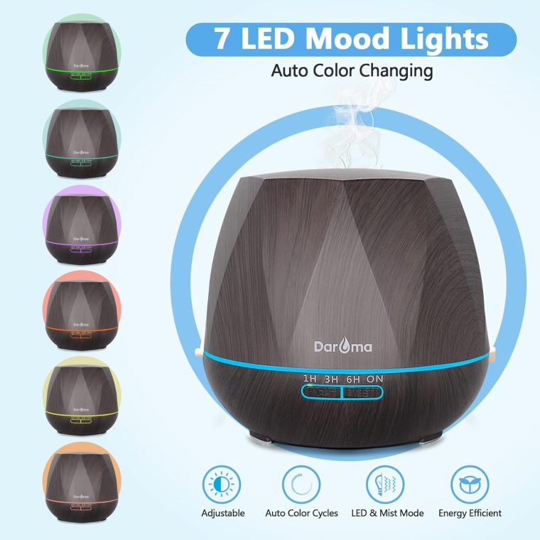 550ml Essential Oil Diffuser, DAROMA Upgraded Remote Control 6 in 1 Aromatherapy Ultrasonic Cool Mist Humidifier, 7 Color Changing Mood Lights & Waterless Auto-Off for Home Office Gift, Dark Wood - Image 3