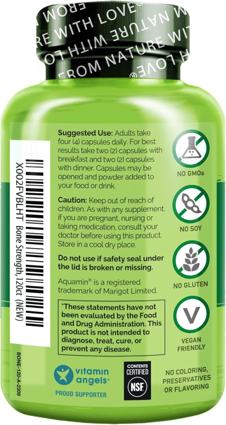 NATURELO Calcium Supplement - with Vitamin C, Vitamin D3, K2, and Calcium Magnesium Zinc for Bone Strength with Calcium 600mg - Plant-Based, 120 Vegetarian Capsules, Non-GMO, Soy & Gluten-Free - Image 8