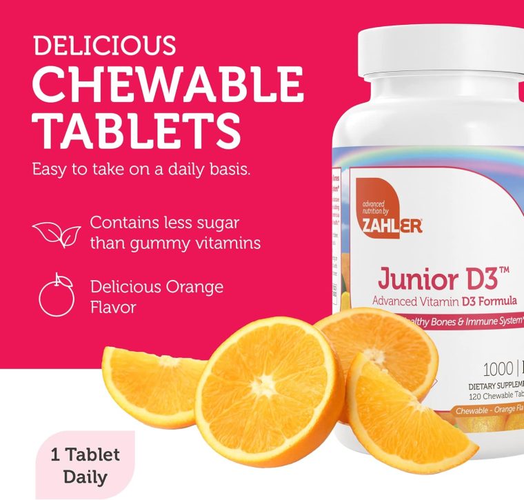 Zahler Junior D3 Vitamins 1000 IU - for Kids - Vitamin D for Kids to Support Bone, Teeth & Immune Health - Kosher Orange Flavor - 120 Count. - Image 4