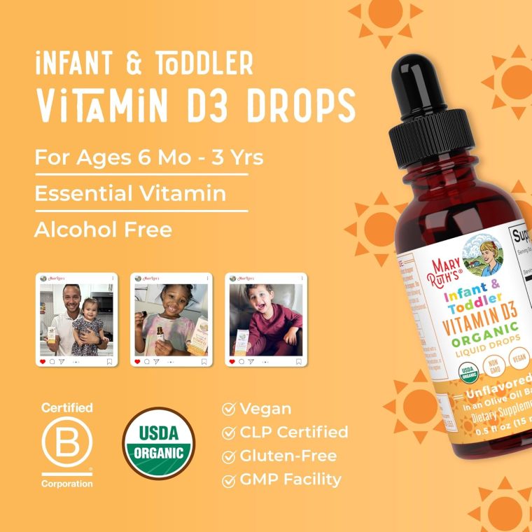 MaryRuth Organics USDA Organic Vitamin D Drops | Vitamin D3 Liquid | Sugar Free | Liquid Vitamin D Drops Immune Support for Infants & Toddlers | VIT D3 | Gluten Free | Non-GMO | 90-150 Servings - Image 8