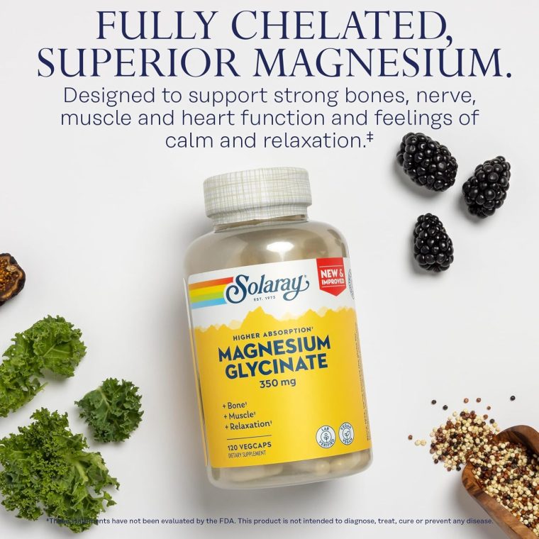 SOLARAY Magnesium Glycinate Capsules, Chelated Magnesium Bisglycinate w/BioPerine, Higher Absorption Magnesium Supplement - Bones, Muscles, Heart Support, Vegan (30 Servings, 120 VegCaps) - Image 3