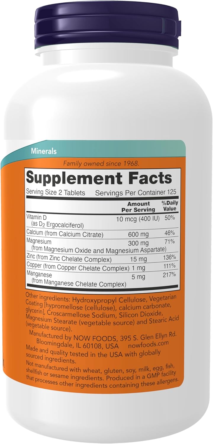 NOW Foods Supplements, Calcium Citrate with Vitamin D, Magnesium, Zinc, Copper, and Manganese, 250 Tablets - Image 2