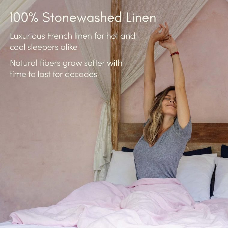 Baloo 100% French Linen Duvet Cover for Weighted Blanket (Blush Pink - 42"x72" - Throw Size) | Cooling, Soft & Durable | Certified European Flax® - Image 2