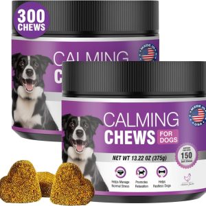 Hemp Calming Chews for Dogs 300 Calming Dog Anxiety and Stress Relief Treats Calm Bites Hemp Oil Sedative for Puppy Sleep Aid Melatonin Fireworks Noise, Thunder, Barking, Vet Visit (Chicken Flavor)