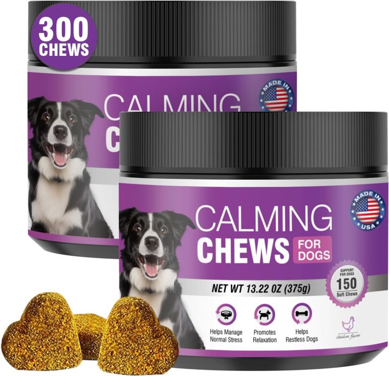 Hemp Calming Chews for Dogs 300 Calming Dog Anxiety and Stress Relief Treats Calm Bites Hemp Oil Sedative for Puppy Sleep Aid Melatonin Fireworks Noise, Thunder, Barking, Vet Visit (Chicken Flavor)