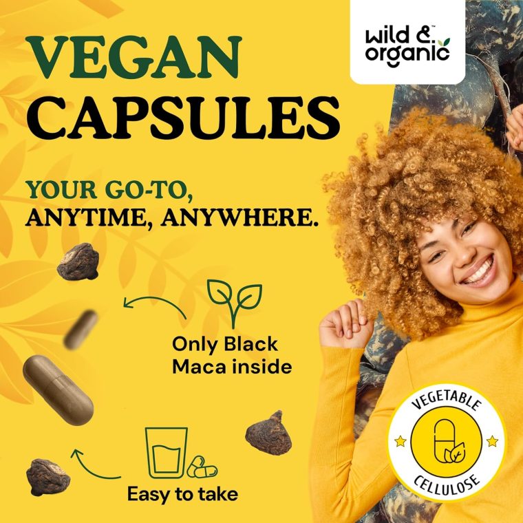 Wild & Organic Black Maca Root Capsules for Men & Women 500 mg - Maca Root Extract for Overall Support - 90 Vegan Capsules - Women & Men Supplement - 90 Days Supply - Non-GMO, No Fillers, Gluten-Free - Image 4