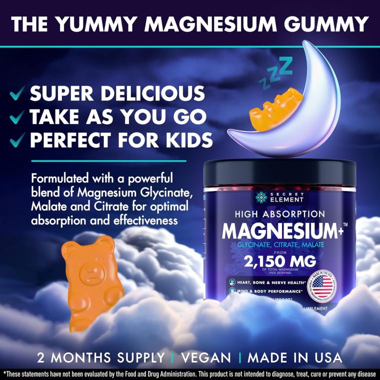 Magnesium Glycinate 2150MG Gummies for Women and Men, High Absorption Magnesium Glycinate, Citrate, Malate Gummies for Adults & Kids, Magnesium for Sleep Support, Sugar Free, Vegan, 60 Chews, Orange - Image 2