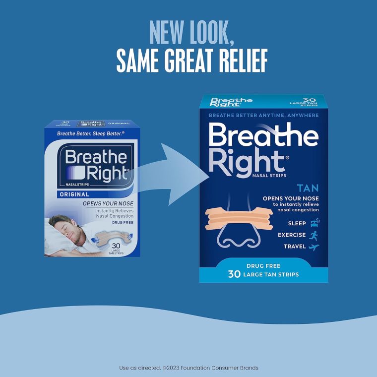 Breathe Right Original Nose Strips to Reduce Snoring and Relieve Nose Congestion, Tan, 30 Count (Packaging May Vary) - Image 6