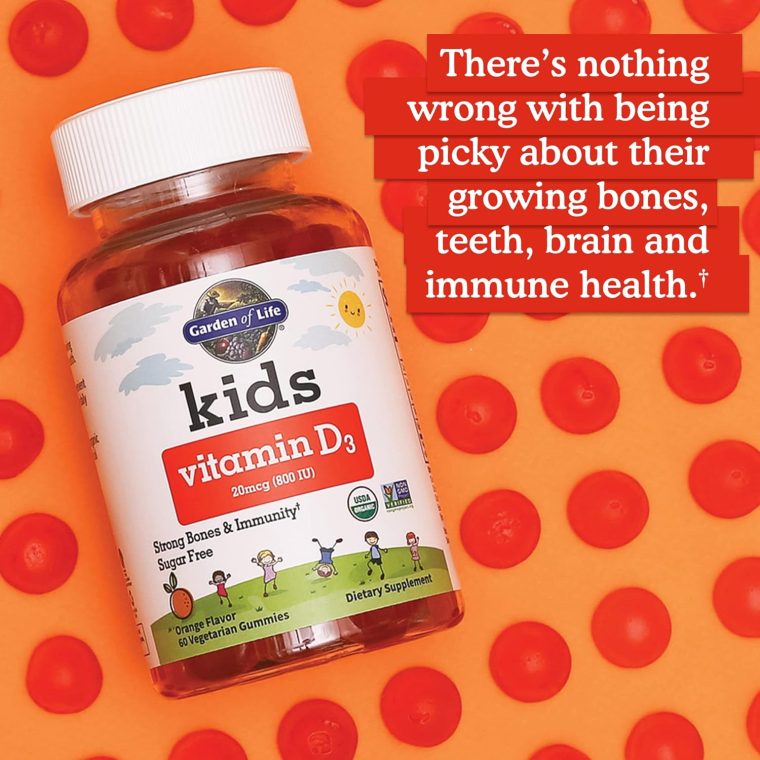 Garden of Life Kids Organic Vitamin D3 Gummies with 800 IU (100% Daily Value) for Strong Bones, Teeth, Brain & Immunity – Non-GMO, No Gluten, Vegetarian, Sugar Free, Orange Flavor, 60 Servings - Image 2