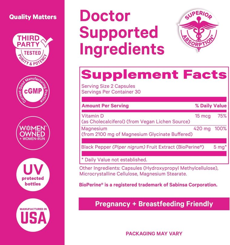 Pink Stork Magnesium Glycinate with Vitamin D - Magnesium Supplement for Women to Support Natural Calm, Mood, and Sleep - Hormone Balance for Women - 60 Capsules, 1 Month Supply - Image 4