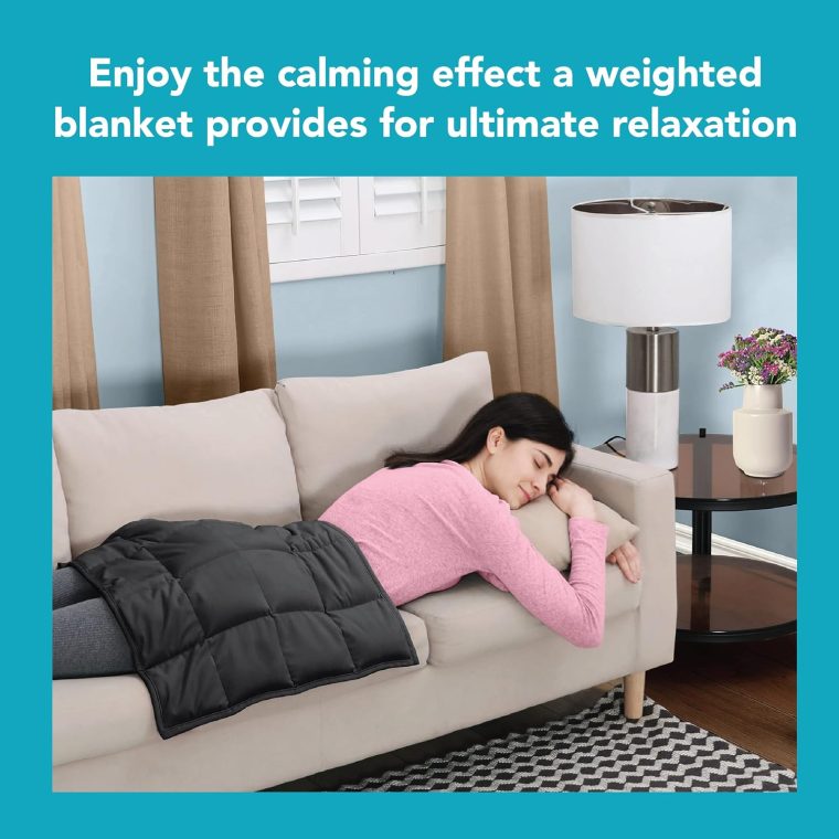 Calming Acupressure Cooling Reversible Weighted Lap Blanket with Glass Beads, 5 Pounds, Charcoal - Image 4