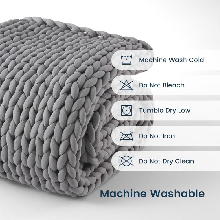 SLEEP ZONE Weighted Blankets for Adults - Chunky Knit Blanket, Cotton Hand Made Heavy Blankets, Cooling Weighted Blanket - Breathable, Machine Washable (Grey, 6 lbs, 40"x50") - Image 6