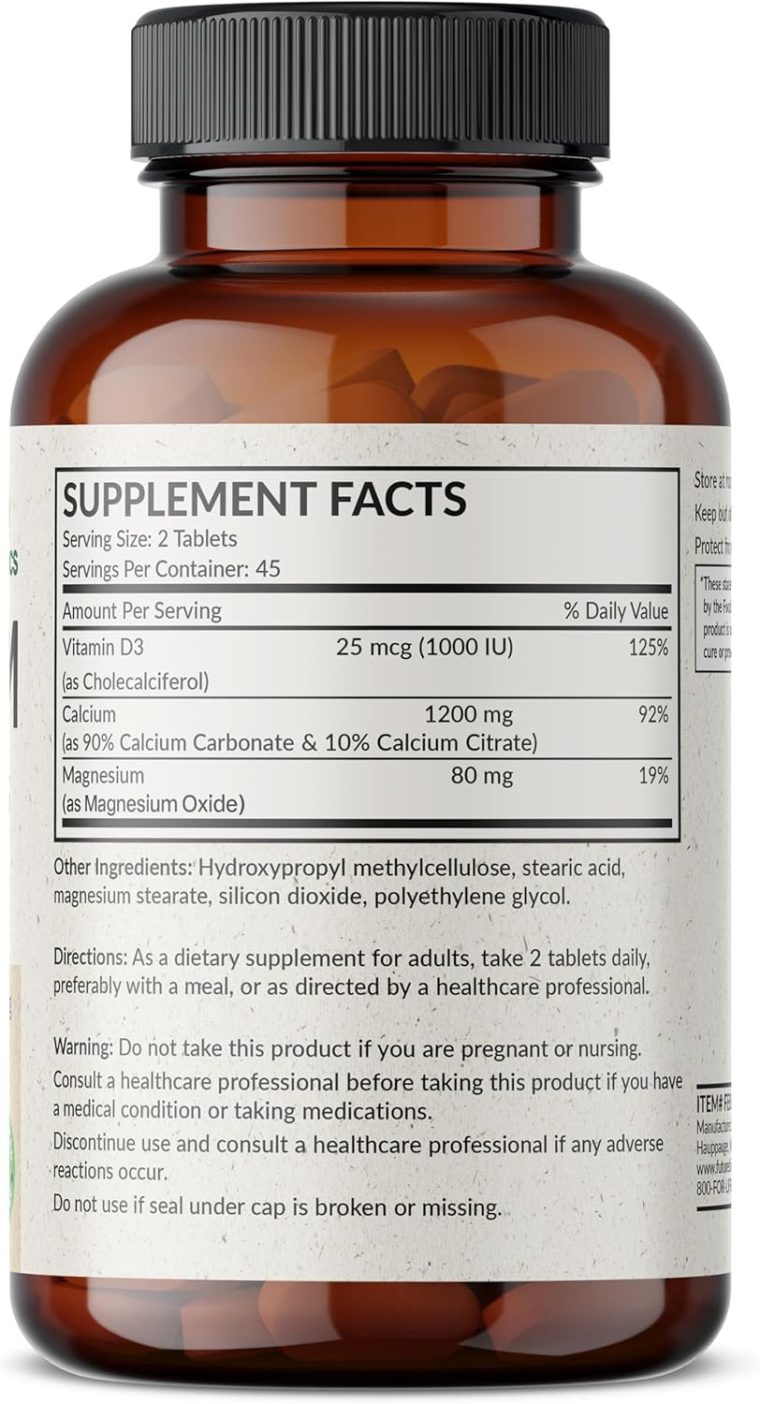 Futurebiotics Calcium 1200 MG Per Serving Sustained Release with Vitamin D3 1000 IU Per Serving Non-GMO, 90 Vegetarian Tablets - Image 2