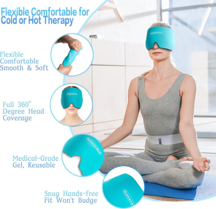 General Medi Headache & Migraine Ice Wrap Cap, Cold Therapy Migraine Relief Hat, Headache Ice Hat Cold Compress, Great for Puffy Eyes, Tension, Sinus & Stress Relief (Blue) - Image 4