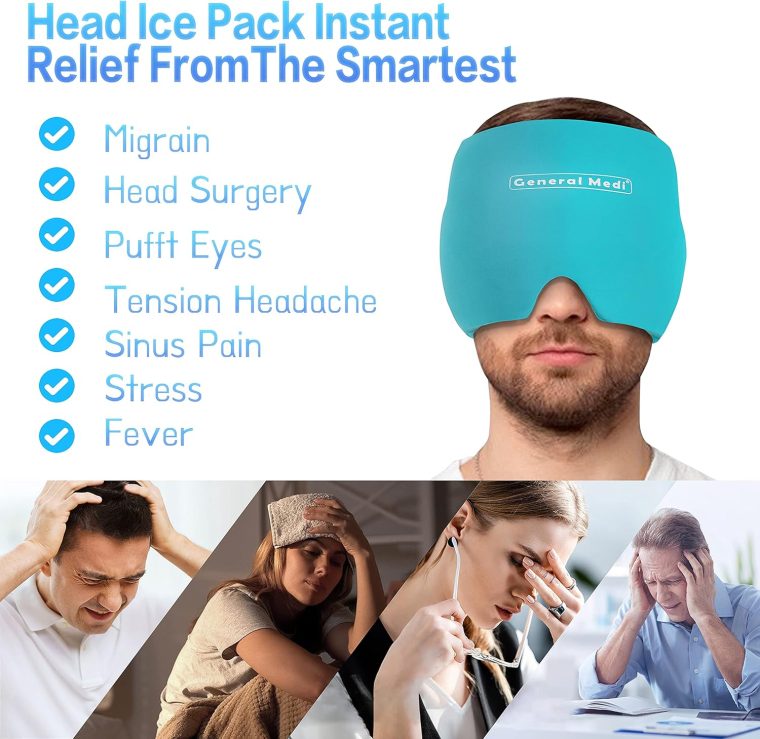 General Medi Headache & Migraine Ice Wrap Cap, Cold Therapy Migraine Relief Hat, Headache Ice Hat Cold Compress, Great for Puffy Eyes, Tension, Sinus & Stress Relief (Blue) - Image 6