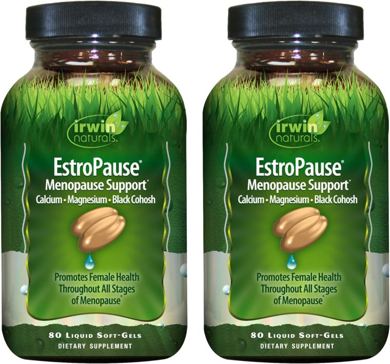Irwin Naturals EstroPause Menopause&Women's Health Support Supplement-Powerful Herbal & Mineral Blend with Calcium,Magnesium, Black Cohosh,Chaste Tree-Enhanced Absorption-80 Liquid Softgels(Pack of 2)