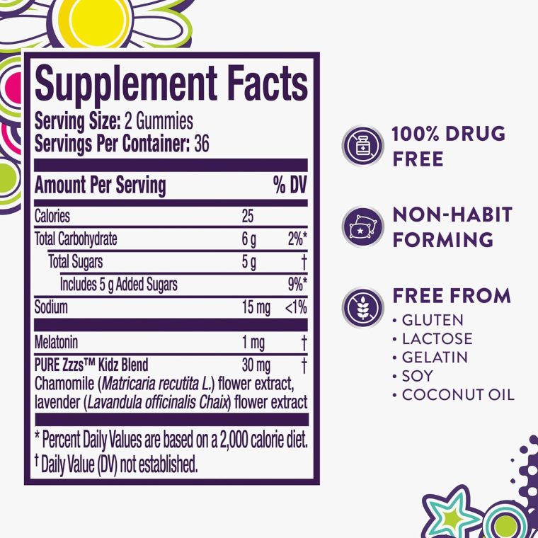 PURE Zzzs Kidz, Kids Melatonin Gummy, Sleep Aid, Low Amount of Melatonin for Kids, with Chamomile and Lavender, Melatonin 1 mg, Melatonin Gummies Kids, Berry Flavored, 72 Sleep Gummies - Image 6
