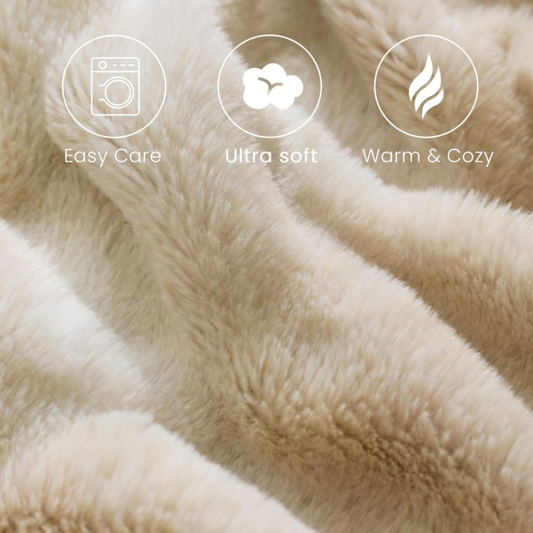 Faux Fur Blanket, Twin Size Oversized Throw Blanket for Couch, Fluffy Blanket with Stretch Ruched Design, Ultra Soft Giftable Home Decor, 60x80 inches, Tie-Dyed in Khaki - Image 5
