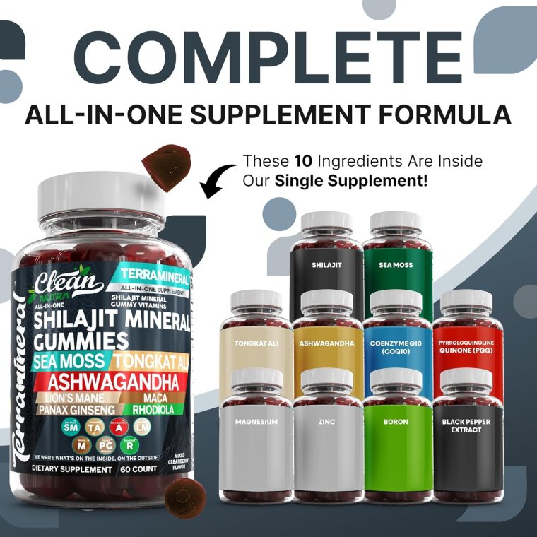 Terramineral Shilajit Gummies with Irish Sea Moss Tongkat Ali Ashwagandha Lion's Mane MACA Panax Ginseng Rhodiola & Cordyceps by Clean Nutra (1) - Image 2