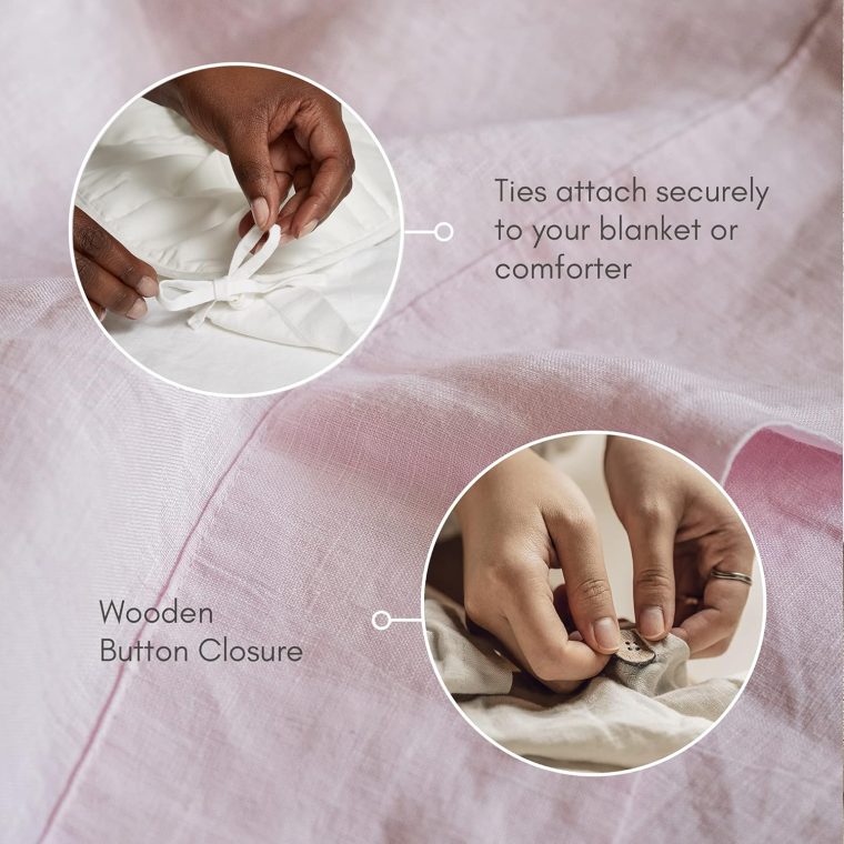 Baloo 100% French Linen Duvet Cover for Weighted Blanket (Blush Pink - 42"x72" - Throw Size) | Cooling, Soft & Durable | Certified European Flax® - Image 4