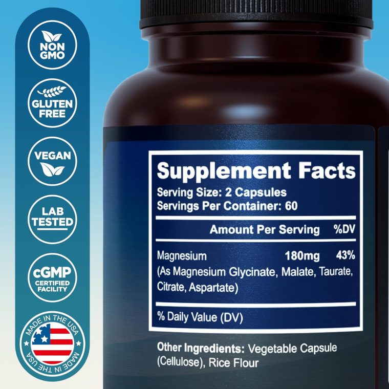 5-in-1 Magnesium Complex - High Absorption - Chelated Magnesium Glycinate, Malate, Citrate, Taurate, & Aspartate for Nerves, Muscles, Bones | 120 Capsules | Magnesium Supplement - Image 2