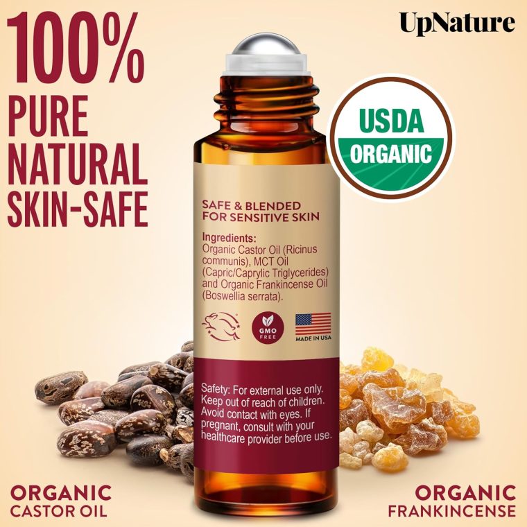 UpNature Organic Castor Oil and Frankincense Roll On – 100% Pure Hexane Free Castor Oil & Frankincense Under Eye Roller for Face - Wrinkles Dark Circles Beauty Rollerball - Image 4