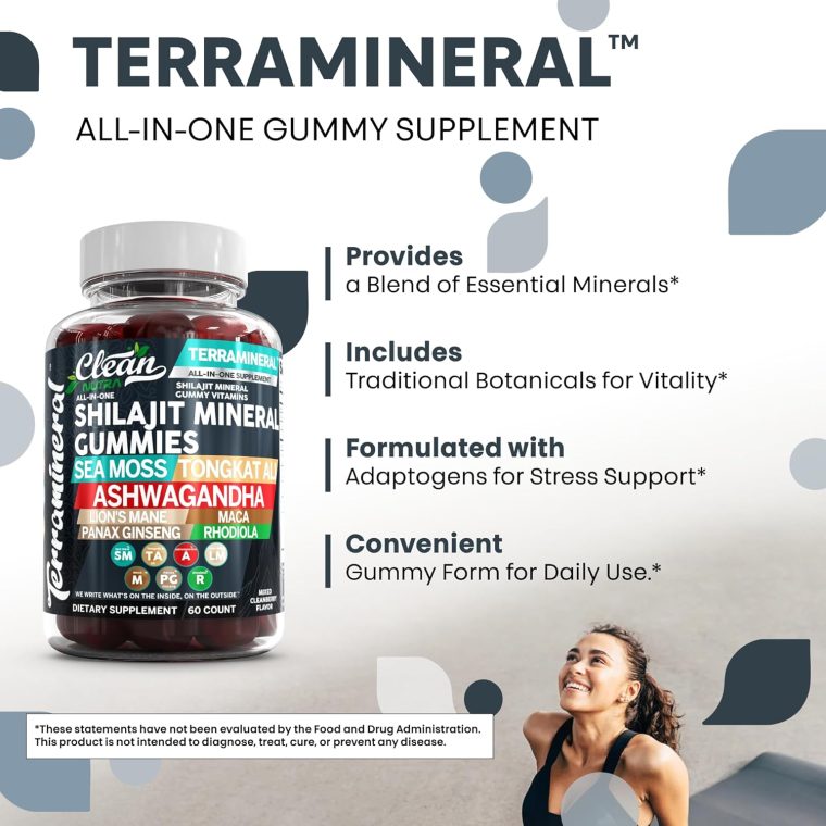 Terramineral Shilajit Gummies with Irish Sea Moss Tongkat Ali Ashwagandha Lion's Mane MACA Panax Ginseng Rhodiola & Cordyceps by Clean Nutra (1) - Image 6