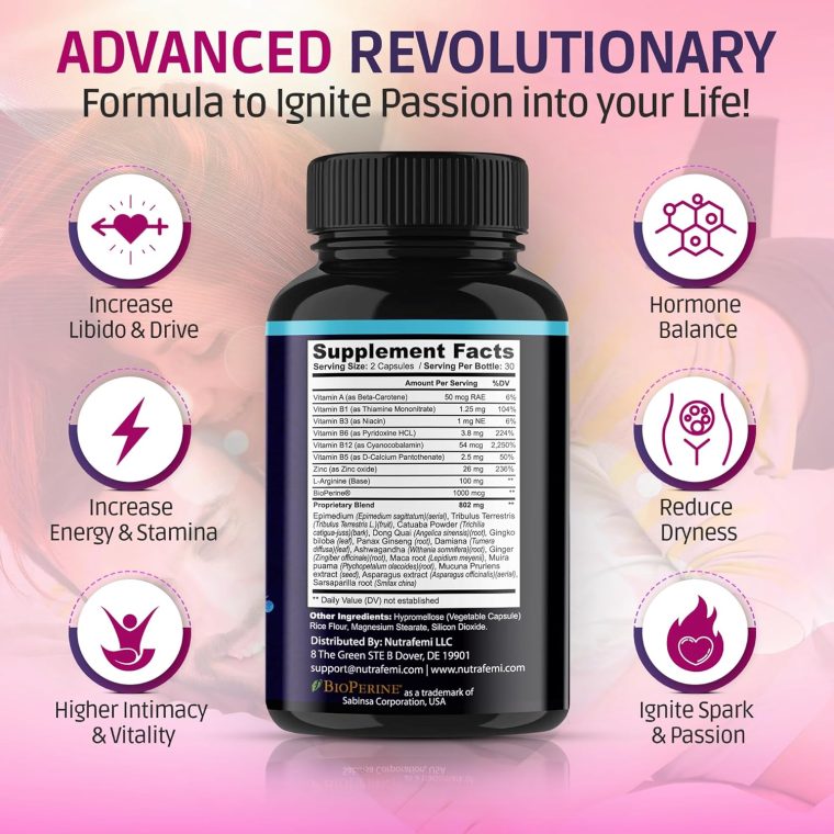 Libido Booster for Women Fast Acting - Female Libido Booster for Hormonal Balance, Mood & Drive - with Maca Root, Ginseng, Tribulus, Gingko & Ashwagandha - 60 Capsules - Image 2