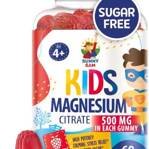 Sugar-Free Magnesium Gummies for Kids & Teens - 500mg Calm Magnesium Citrate Gummies - Kids Magnesium Gummies - Chewable Magnesium Gummy Supplement - 60 Gummies