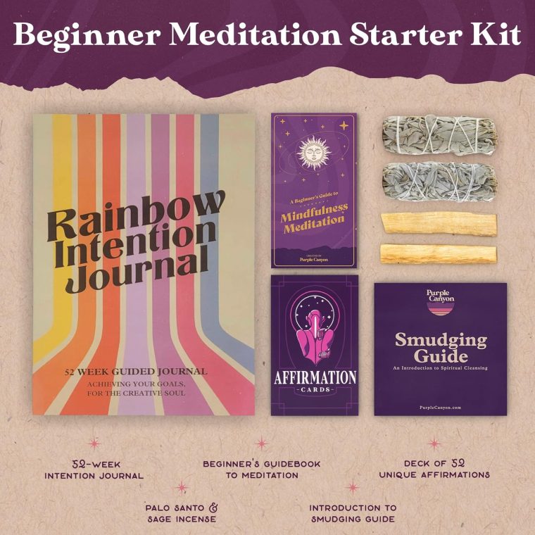Purple Canyon Meditation Starter Kit | Sage Smudge Kit Includes Manifestation Journal, Affirmation Cards, Sage, and Palo Santo | A Guide to Meditation for Beginners - Image 2