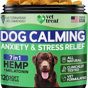 Hemp Calming Chews for Dogs - Dog Calming Chews - Anxiety Relief Treats with Melatonin - Advanced Stress Relief, Separation Aid, Barking, Thunder, Fireworks, Travel - Made in USA - 120 Soft Chews